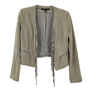 White House Black Market Suede Leather Fringe Jacket Trending SZ S